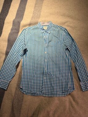 Bonobos Aqua and White Gingham Button-Down Shirt